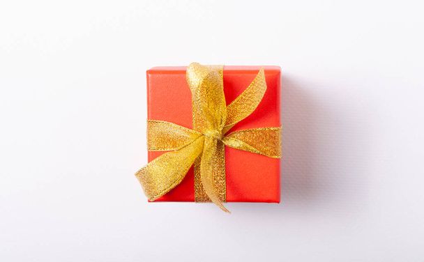 gift box with yellow bow on white background  - Photo, Image