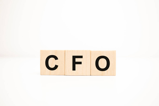 cfo, questions and answers on wooden cubes - Foto, Bild
