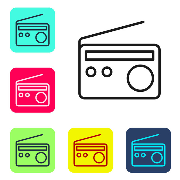 Black line Radio with antenna icon isolated on white background. Set icons in color square buttons. Vector - Vector, Image