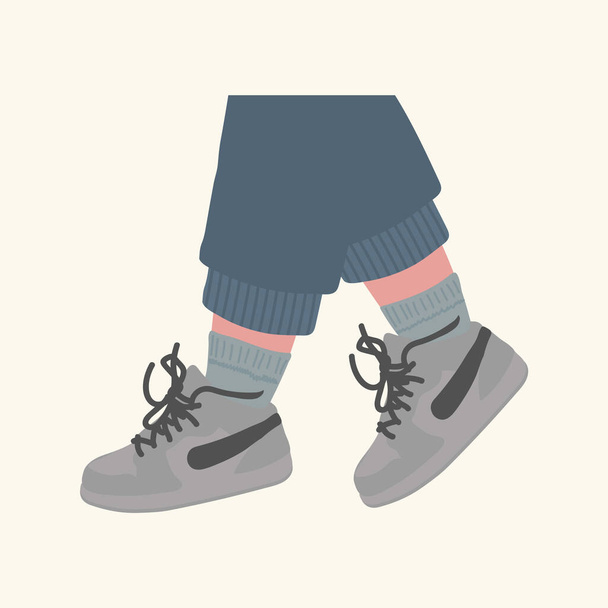 Poster of Feet in sneakers. Stylish sports shoes sneakers, shoes, boots. Illustration of human feet in fashionable sneakers. - Vektor, obrázek