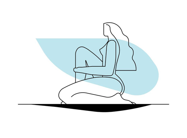 Nainen siluetti istuu rentouttava aiheuttaa, minimalistinen tasainen tyyli - Vektori, kuva