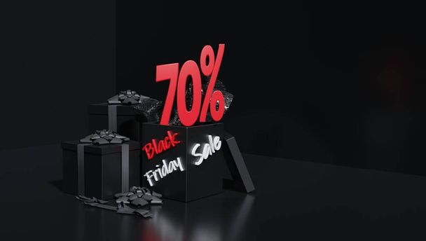 3D応答。FLYERS広告は、黒の金曜日プロモーションのための割引セールを宣伝します。ブラック・バックグランド - 写真・画像