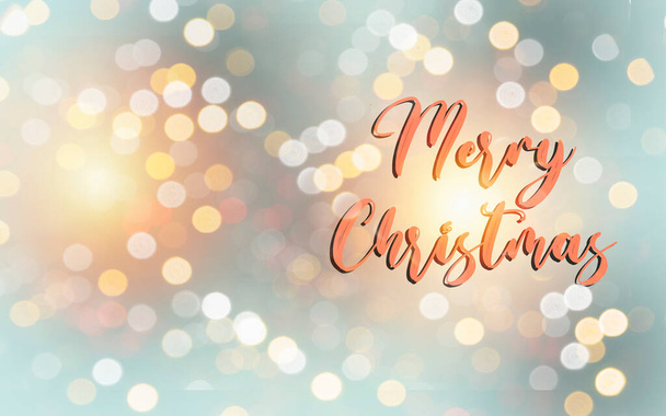 white, yellow and blue Abstract Bokeh Background with Merry Christmas text - Foto, Imagen
