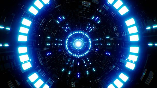 Kiiltävä sininen väri ympyrä valo Sci fi tunneli tausta - Valokuva, kuva