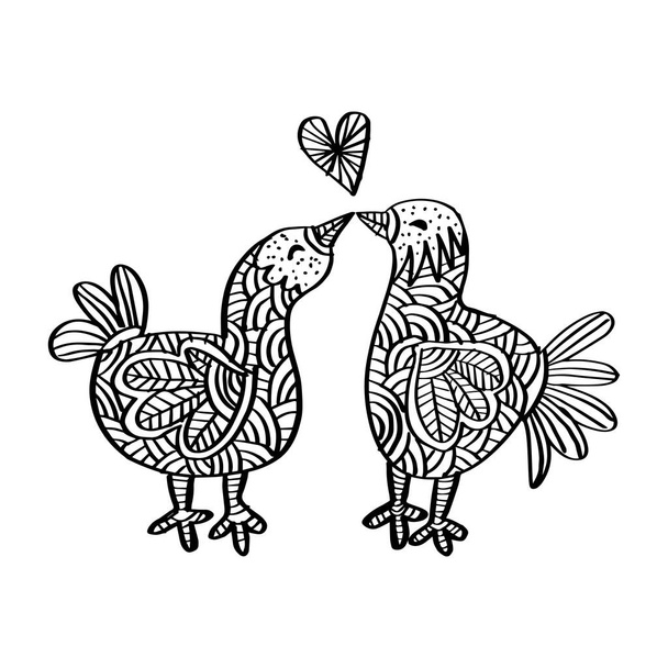 Zen doodle Two birds in love - Vektor, obrázek