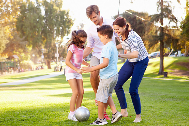 Family Playing Soccer In Park - Photo, Image
