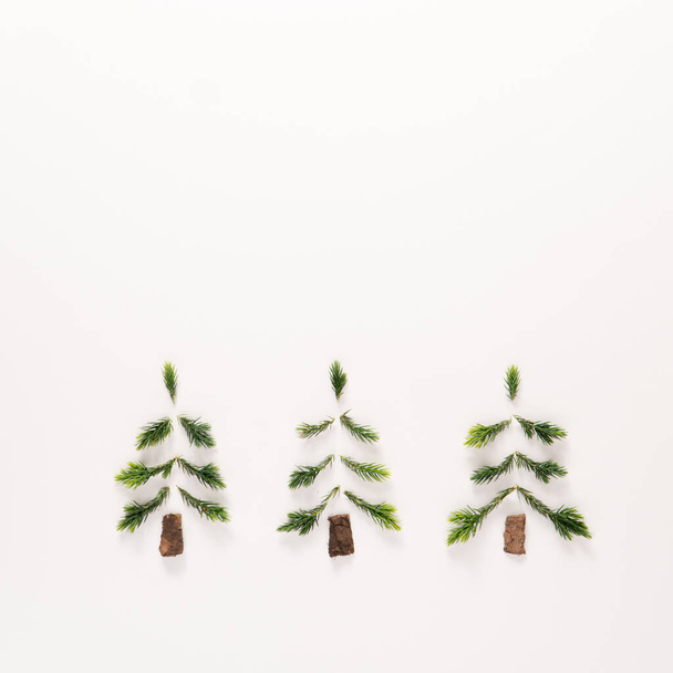 Winter composition. Pine branches in a form of pine tree. Minimal concept with copy space. - Fotó, kép