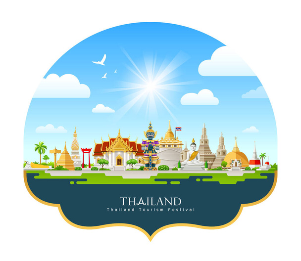 Thajsko architektura design festivalu cestovního ruchu na mraku a oblohy na modrém pozadí, eps 10 vektorové ilustrace - Vektor, obrázek