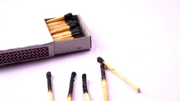 Wooden matches isolated on white background, closeup shot - Photo, Image