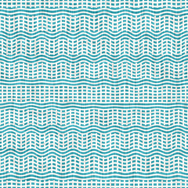 エーゲ海の真珠の斑状リネンの航海テクスチャの背景。夏の沿岸の生活様式の家の装飾。ターコイズブルーの染織のシームレスなパターンを着用. - 写真・画像