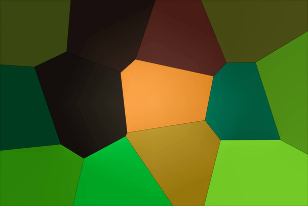 Светящийся оранжевый кусок стекла среди зеленых и коричневых - Фото, изображение