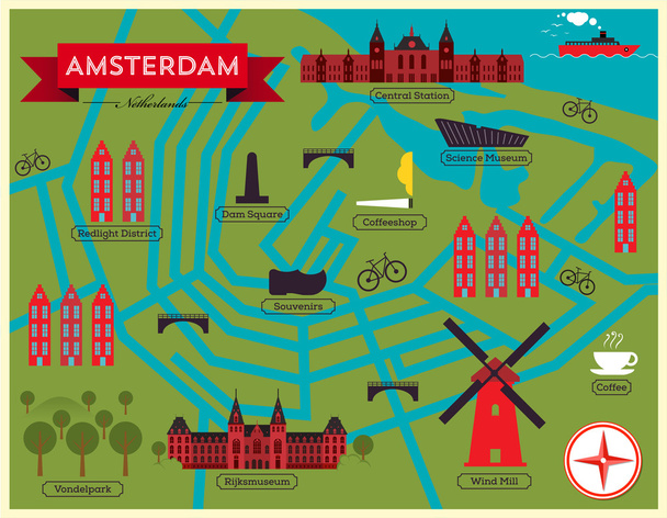 mapa města Amsterdam - Vektor, obrázek