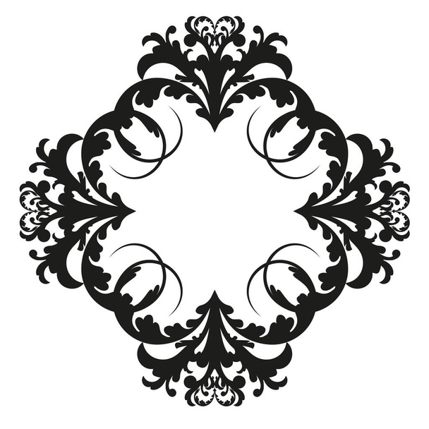 Vector damask vintage baroque scroll ornament swirl. Victorian monogram heraldic shield swirl.Retro floral leaf pattern border foliage antique acanthus calligraphy engraved tattoo. Tile decor element - Vector, Image
