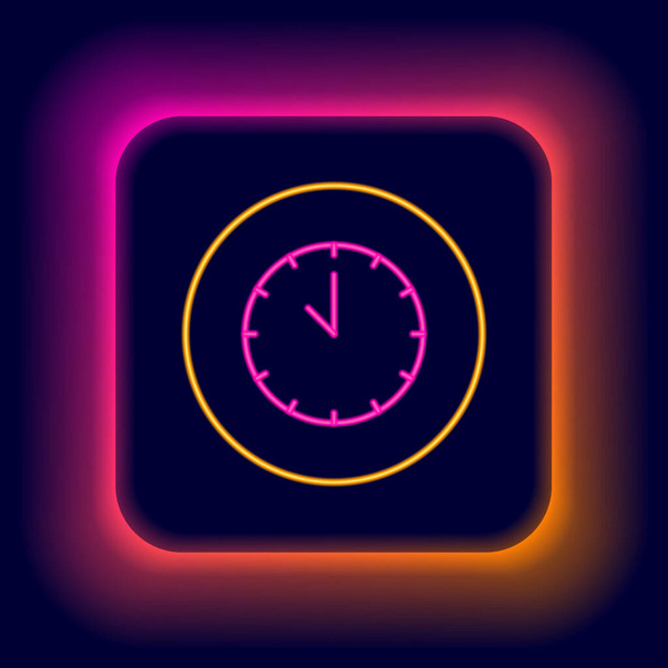 Icono de reloj de línea de neón brillante aislado sobre fondo negro. Símbolo de tiempo. Concepto de esquema colorido. Vector - Vector, Imagen