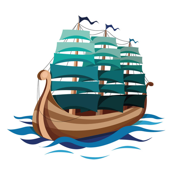 Vector ship with turquoise sails - Вектор, зображення