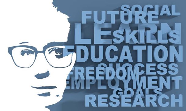 Silhouette of a female head and education words cloud. - Photo, Image