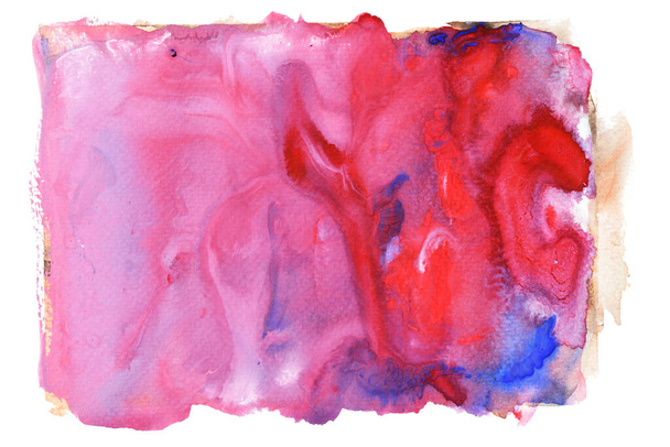 Bleu avec des taches de couleur pourpre et blanc coulent sur la surface rose, fond abstrait et illustration de peinture acrylique de couleur isolé sur fond blanc - Photo, image