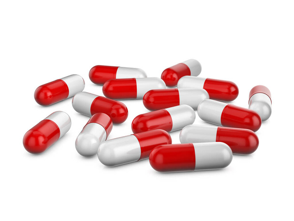 Capsule pills on a white background. 3d illustration. - 写真・画像