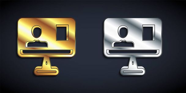 Gold and silver Online class icon isolated on black background. Online education concept. Long shadow style. Vector - Vector, Image