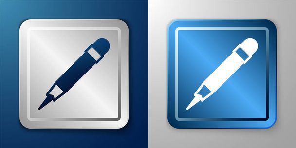 White Pencil with eraser icon isolated on blue and grey background. Drawing and educational tools. School office symbol. Silver and blue square button. Vector - Vector, afbeelding