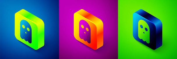Isometric Ghost icon isolated on blue, purple and green background. Happy Halloween party. Square button. Vector - Vector, Image