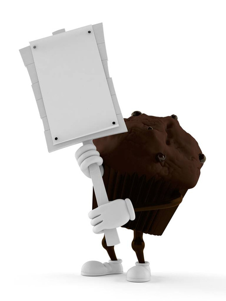 Caractère muffin tenant signe de protestation isolé sur fond blanc. Illustration 3d - Photo, image