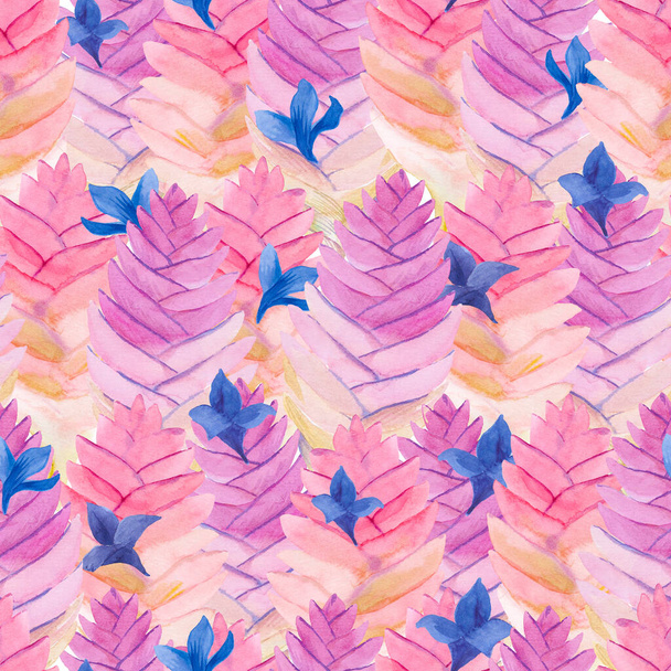 Seamless pink abstract leaves pattern. Decorative watercolour hand drawn vintage background - Foto, afbeelding