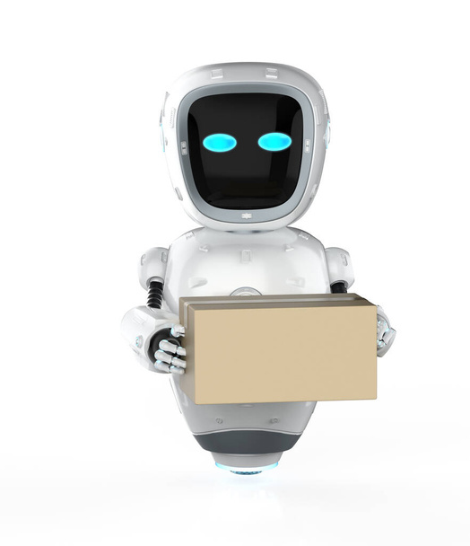 Concetto di magazzino automatico con robot di automazione di rendering 3d tenere scatola di cartone - Foto, immagini