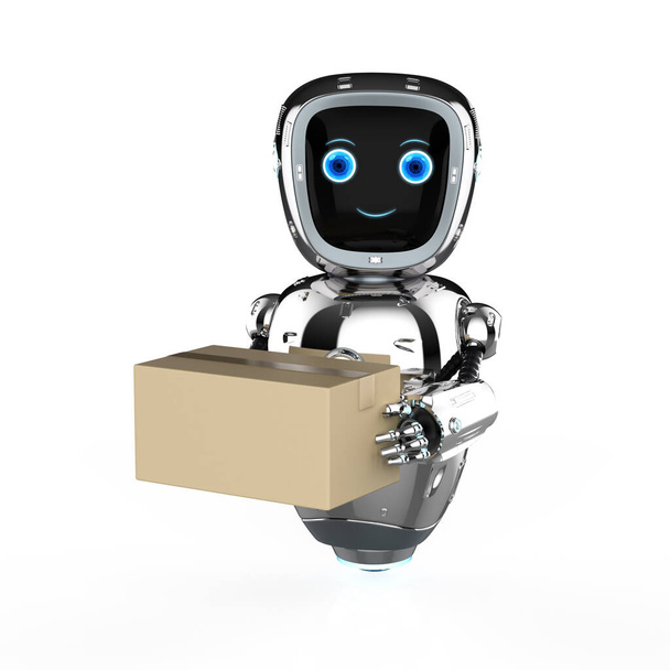Αυτόματη έννοια αποθήκης με 3d απόδοση ρομπότ αυτοματισμού κρατήσει κουτί από χαρτόνι - Φωτογραφία, εικόνα