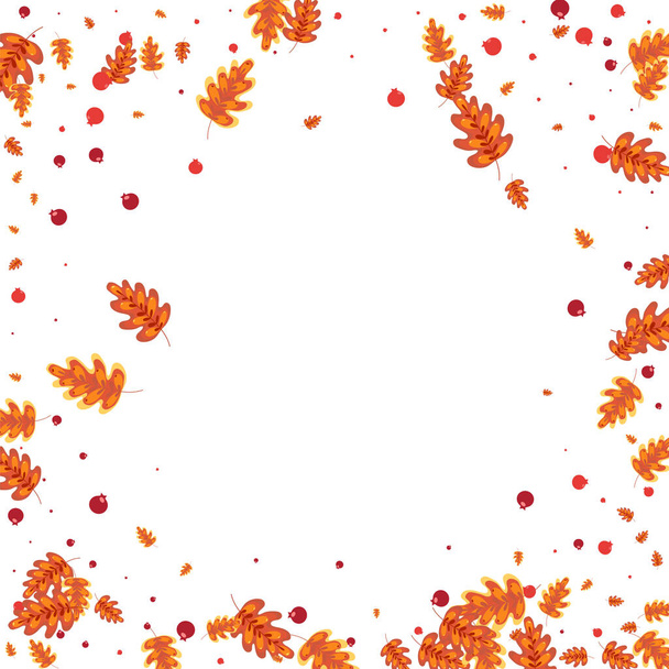 Orange Oak Background White Vector. Leaf Realistic Set. Golden Leaves. Season Texture. Gold Acorn Outline. - Wektor, obraz