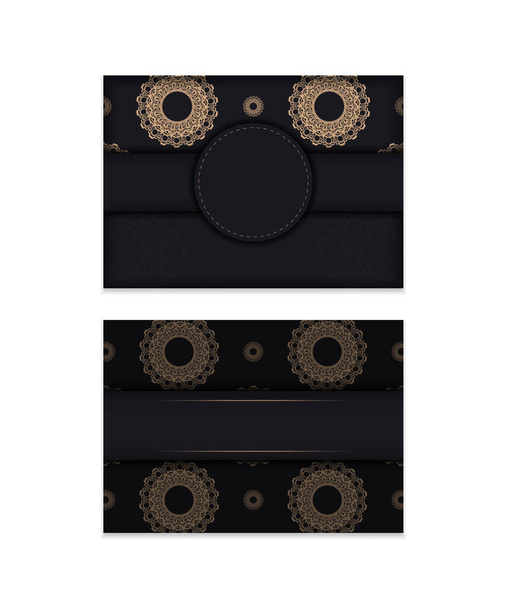 Tarjeta de color negro con patrón marrón abstracto para su diseño. - Vector, imagen