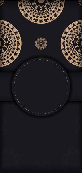 Zwarte kleur groet flyer met bruine indiaanse ornament - Vector, afbeelding