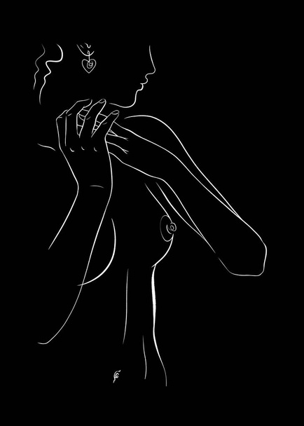 Minimalistinen tyyli piirustus alaston nainen, valkoinen musta - Valokuva, kuva