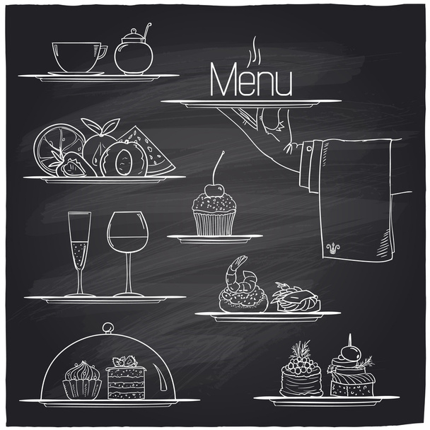 Chalk banquet food symbols. - Vector, Image