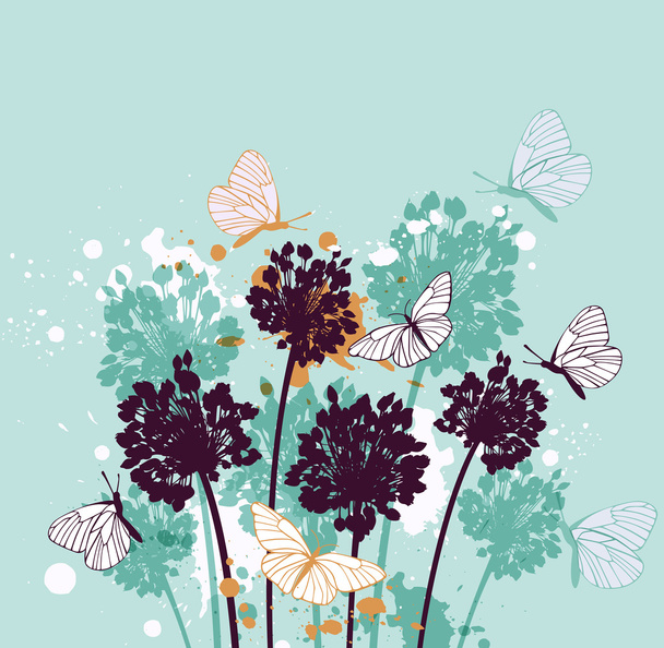 Background with butterflies and wildflowers - Vector, Image