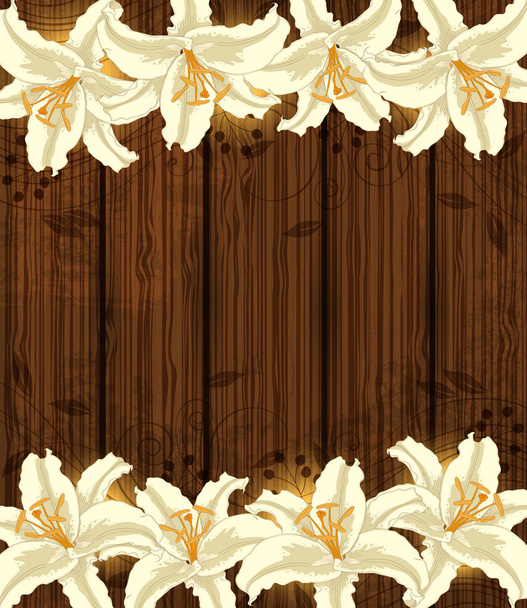 Wooden background with white flowers - Vecteur, image