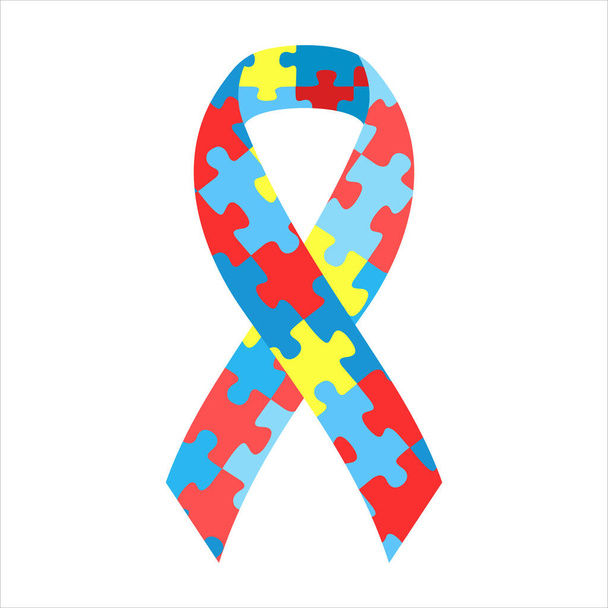 自閉症の意識のリボン。支援と連帯の象徴。白い背景に隔離された設計ベクトル要素 - ベクター画像