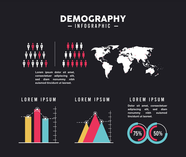 demography infographic six icons - Vektor, obrázek