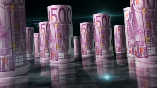 Евро рулоны loop 3d анимация. Деньги на стол. Камера между банкнотами EUR. Бесшовная абстрактная концепция экономики, финансов, денежных средств, успеха бизнеса, рецессии и долга в ЕС. - Кадры, видео