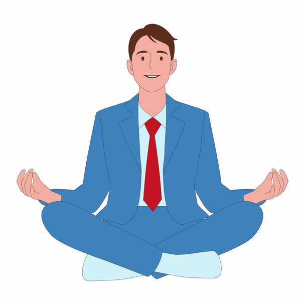 Бизнесмен успеха во время медитации, мультфильм плоская иллюстрация. Векторный дизайн - Вектор,изображение