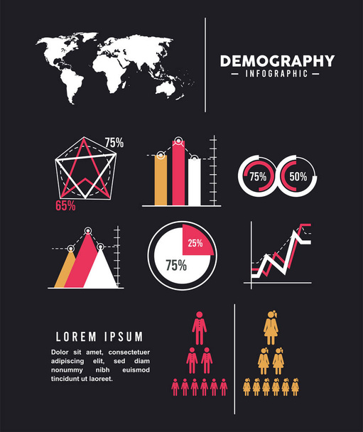 acht demografie infografische pictogrammen - Vector, afbeelding