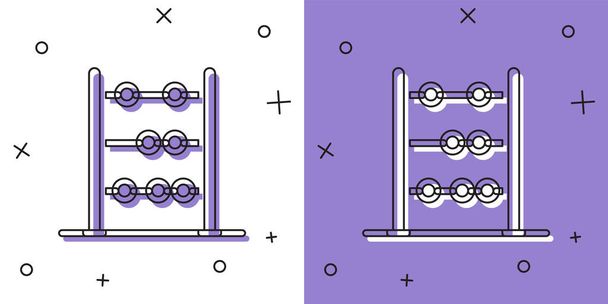 Conjunto Abacus icono aislado sobre fondo blanco y púrpura. Marco de conteo tradicional. Signo de educación. Escuela de matemáticas. Vector - Vector, Imagen