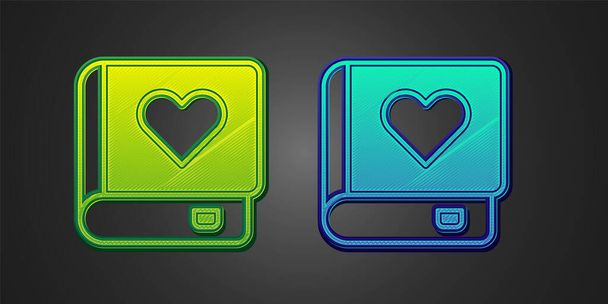Green and blue Romance book icon isolated on black background. Vector - Vector, Image