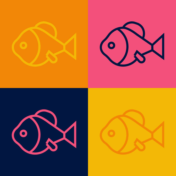 ポップアートライン色の背景に隔離された魚アイコン。ベクトル - ベクター画像