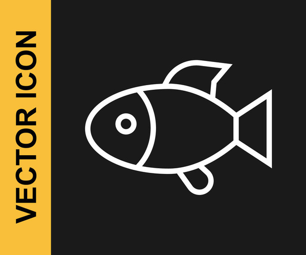 Línea blanca Icono de pescado aislado sobre fondo negro. Vector - Vector, Imagen