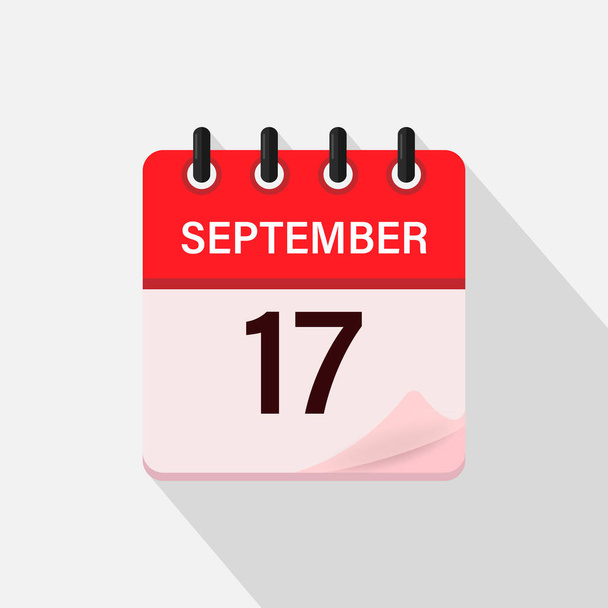 17 września, ikona kalendarza z cieniem. Dzień, miesiąc. Ilustracja wektora płaskiego. - Wektor, obraz