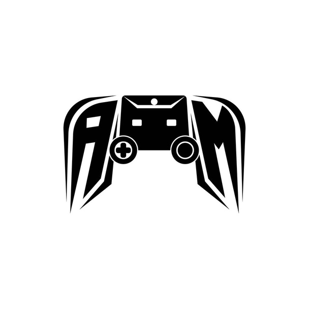 AM Eerste ESport gaming logo. Spel console vorm stijl vector template - Vector, afbeelding