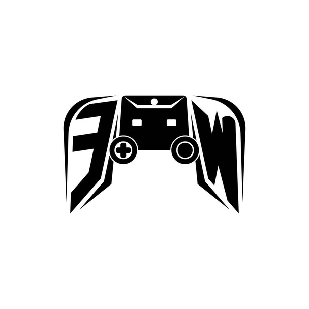EW Eerste ESport gaming logo. Spel console vorm stijl vector template - Vector, afbeelding