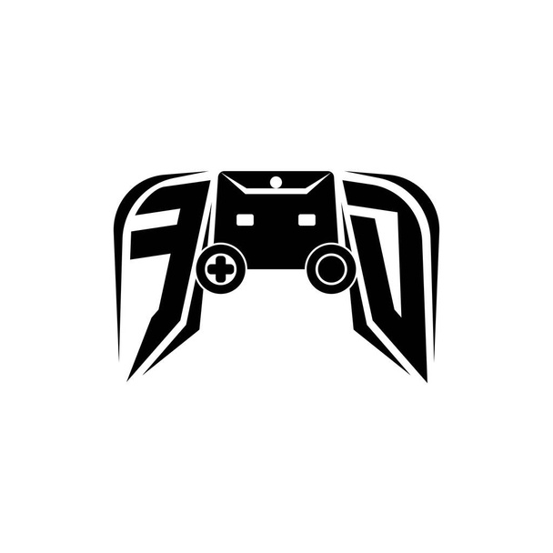 FD初期ESportゲームロゴ.ゲームコンソール形状ベクトルテンプレート - ベクター画像