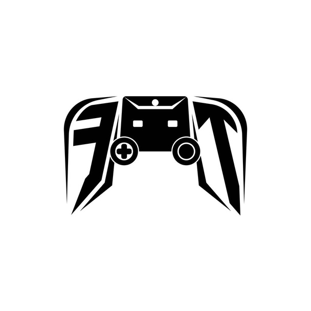 FT Logo inicial de juego de ESport. Plantilla de vector de estilo de consola de juego - Vector, Imagen